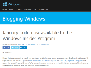 January (Windows 10) build now available to the Windows Insider Program