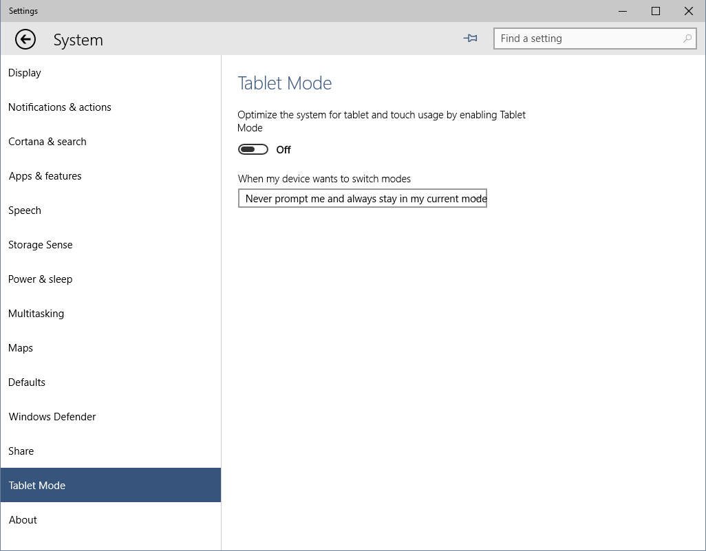 20150404, WINDOWS10 Technical Preview, settings, tablet mode